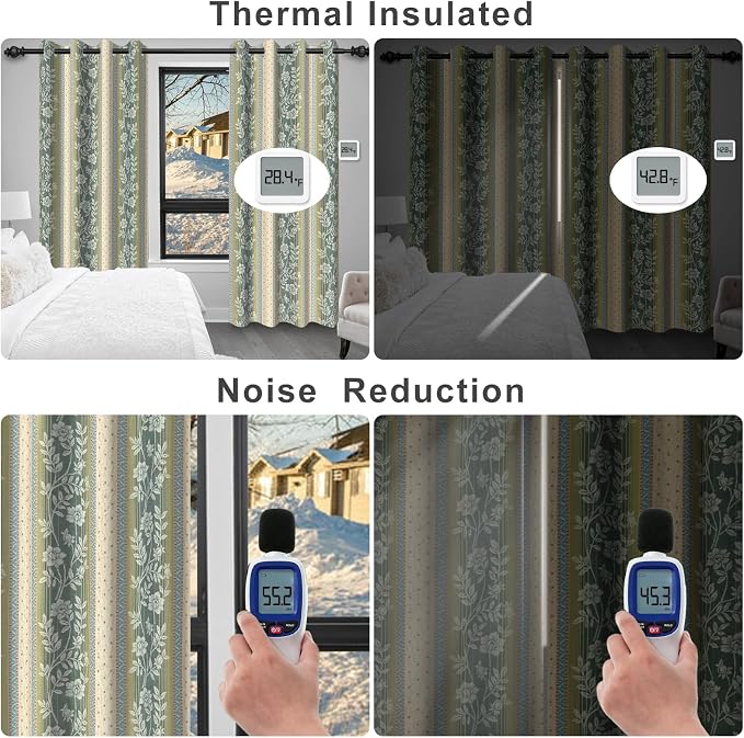 Boho Floral Blackout Curtains with Rope Tassels Curtain Tiebacks, Blackout Curtains for Living Room and Bedroom 84 Inch Long 2 Panels Set, Thermal Insulated Room Darkening Farmhouse Drapes, 52Wx84L