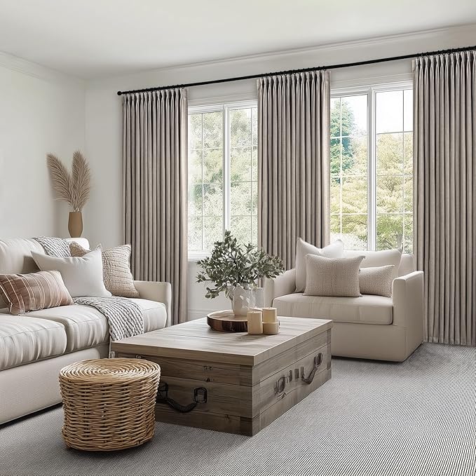 Topfinel 102 Inch Curtains 1 Panels Set,One Packs Pinch Pleat Back Tab Linen Window Semi Sheer Privacy Thick Decorative Curtain Drapes for Living Room Bedroom,60x102 in Long,Burlywood