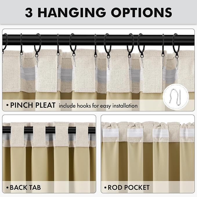 MIULEE 100% Blackout Linen Curtains for Bedroom, Linen Beige Solid Luxury Decor Thermal Insulation Room Darkening Drapes for Living Room Back Tab Rod Pocket 42 x 72 Inches, 2 Panels