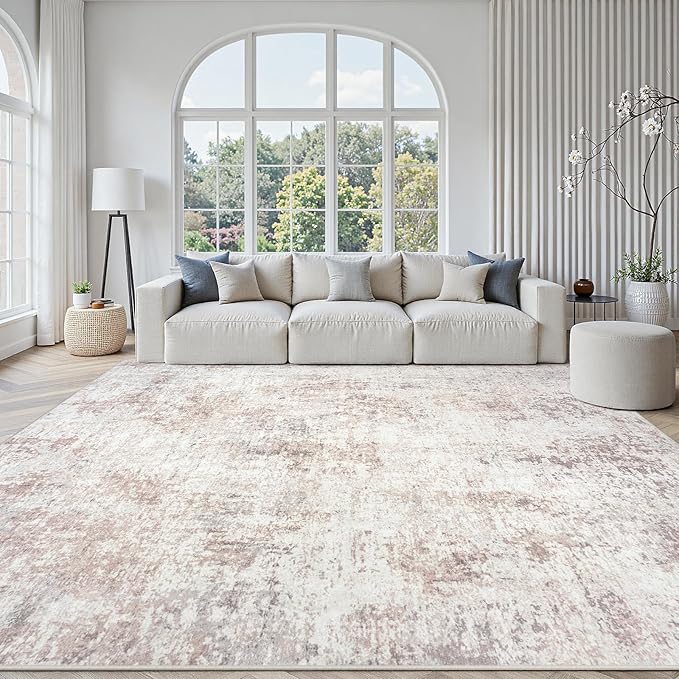 Area Rugs 8x10 Living Room: Large Soft Washable Rug Modern Abstract Anti-Skid Non-Shedding Carpet Indoor Floor Thin Carpets for Bedroom Dining Room Farmhouse Nursery Home Office Beige Grey