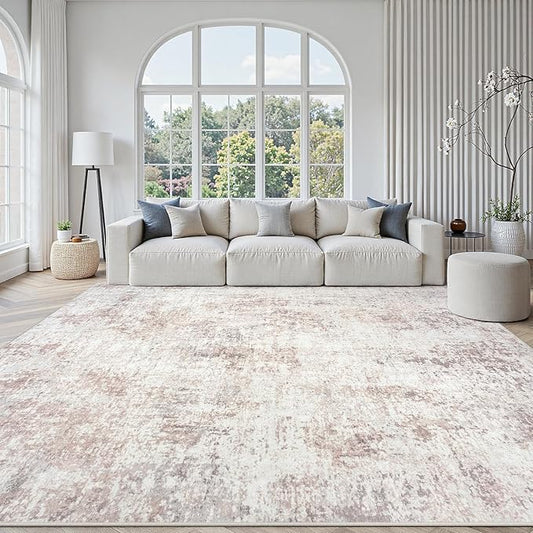 Area Rugs 9x12 Living Room: Large Soft Washable Rug Modern Abstract Anti-Skid Non-Shedding Carpet Indoor Floor Thin Carpets for Bedroom Dining Room Farmhouse Nursery Home Office Beige Grey