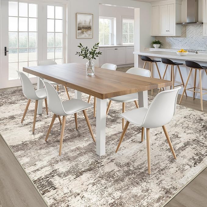 9x12 Area Rugs Living Room: Washable Large Neutral Rug Abstract Soft Modern Stain Resistant Indoor Floor Non-Slip Carpet for Bedroom Nursery Kids Office Playroom Dining Room Under Table- Mocha Brown