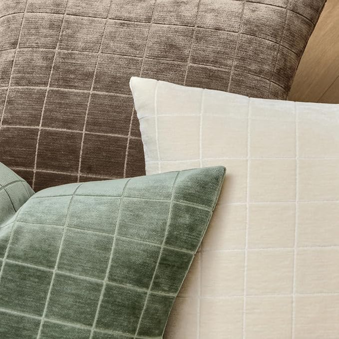 MIULEE Sage Plaid Decorative Throw Pillow Covers 18x18 Set of 2 | Vintage Check Chenille Couch Pillows Neutral Boho Farmhouse Cushion Covers Modern Home Decor for Sofa Bed Living Room
