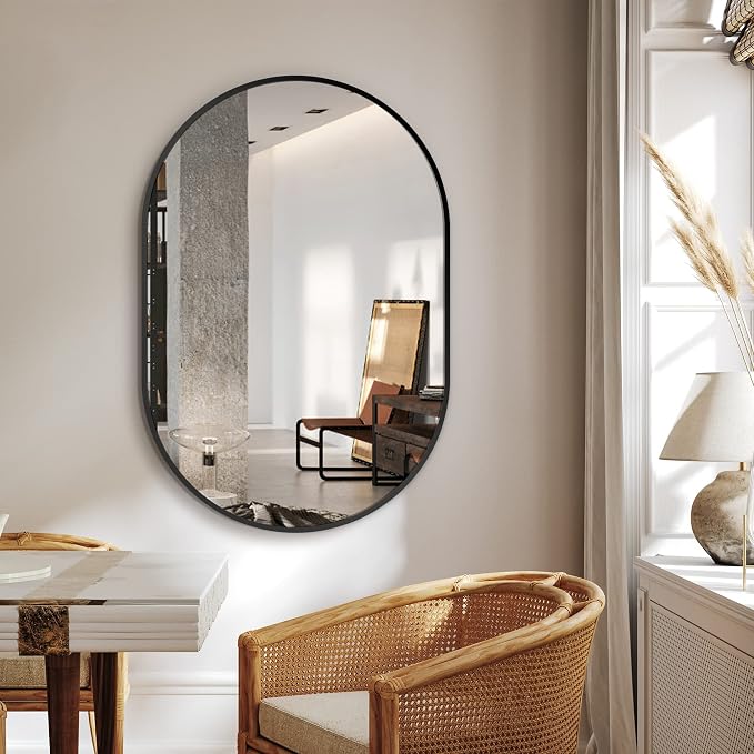 Bathroom Vanity Mirror for Wall, 36''x24'' Black Oval Bathroom Mirror for Over Sink, Bedroom, Living Room, Entryway, HD Tempered Glass, Wall Mounted Horizontally or Vertically
