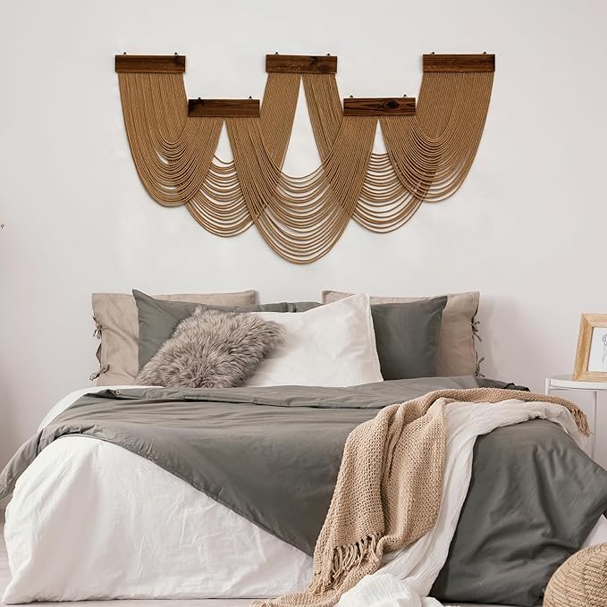 LB Large Macrame Wall Hanging, Brown Boho Tapestry Wall Hanging Macrame Wall Art Handmade Yarn Woven Wall Art Modern Home Decor Headboard Wall Decor for Bedroom Living Room Dorm Nursery, 53x28 Inch