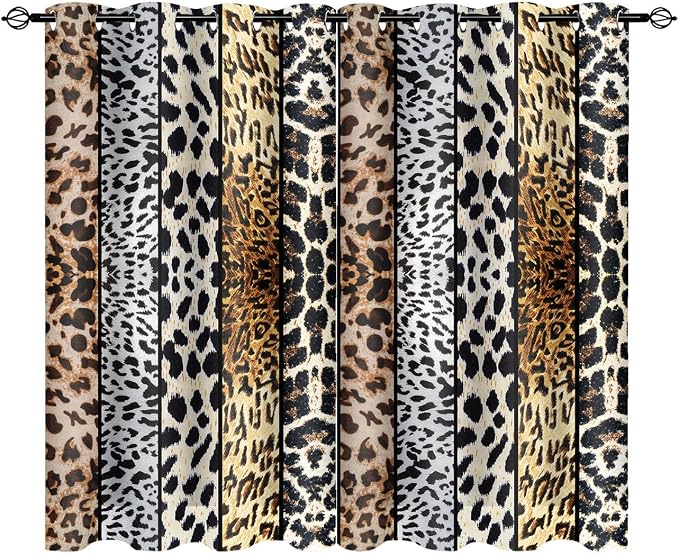 Wild Animal Print Curtain, Room Darkening Thermal Insulated Blackout Leopard Boa Window Drapes with Grommets for Living, Dining, Bedroom, 42"x 72", Set of 2 Panels