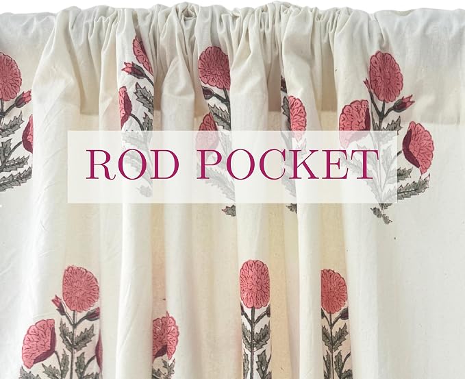 ATOSII 100% Cotton Single Panel Block Print Curtain, Easy Hanging with Rod Pocket & Loop, Living Room, Dining Room, Bedroom Light Filtering Boho Curtains, Set of 1, 60" W X 108" L, Flora Pink Poppy