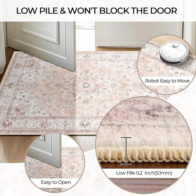 CAPALOCA Machine Washable Rugs Nursery Rug Sq4ft Cute Girl Non Slip Low Pile Water Repellent Soft Print Pattern for Bedroom Indoor Decor Kids Playroom Pink