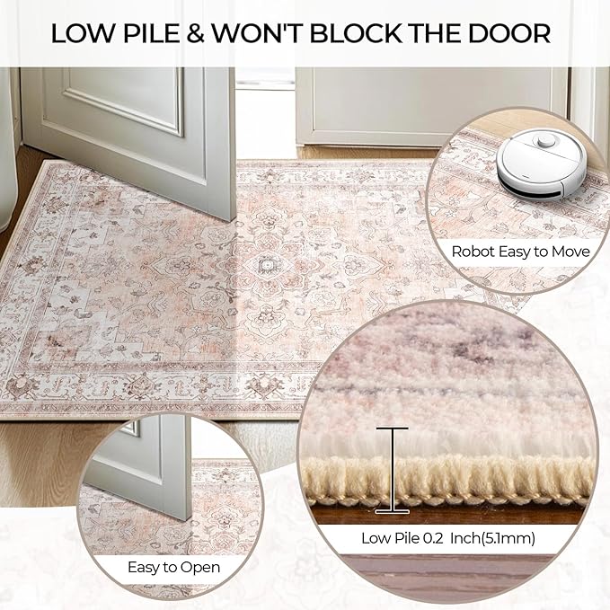 CAPALOCA Machine Washable Rugs Nursery Rug Sq5ft Cute Girl Non Slip Low Pile Water Repellent Soft Print Pattern for Bedroom Indoor Decor Kids Playroom Pink