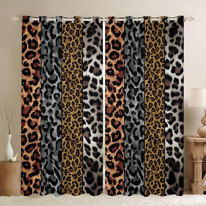Feelyou Leopard Curtains for Bedroom Living Room Wild Animals Print Blackout Darkening Drapes Cheetah Window Treatments, 2 Panels 38 x 45 Inch Safari Room Decor