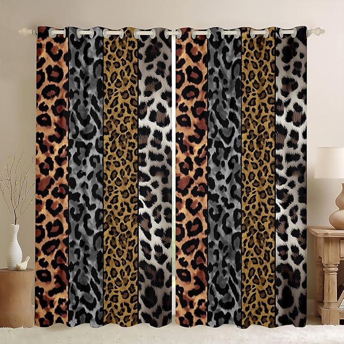 Feelyou Leopard Curtains for Bedroom Living Room Wild Animals Print Blackout Darkening Drapes Cheetah Window Treatments, 2 Panels 42 x 84 Inch Safari Room Decor