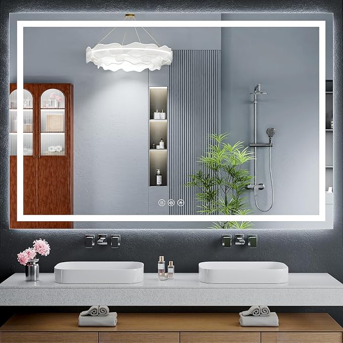 60"x40" LED Bathroom Mirror with Lights, Backlit + Front Lit with CRI>90, Lighted Mirror for Bathroom, Anti-Fog, Dimmable Brightness, 3 Colors, Memory Function, Shatterproof Tempered Glass