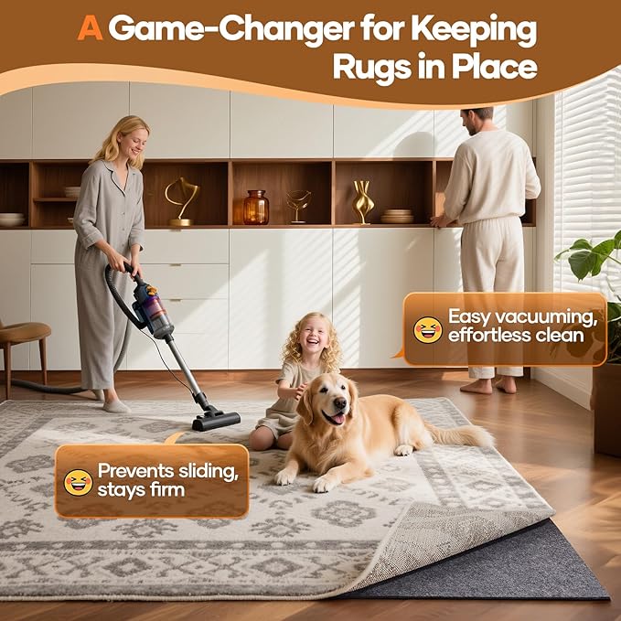 Veken Non Slip Cushioned Rug Pad Gripper 9x13 Ft, Felt and Silicone Backing, 1/4" Thick Carpet Liner for Hardwood Floors and Finishes, Under Area Rugs Anti Skid Mat, Keep Rugs Safe and in Place