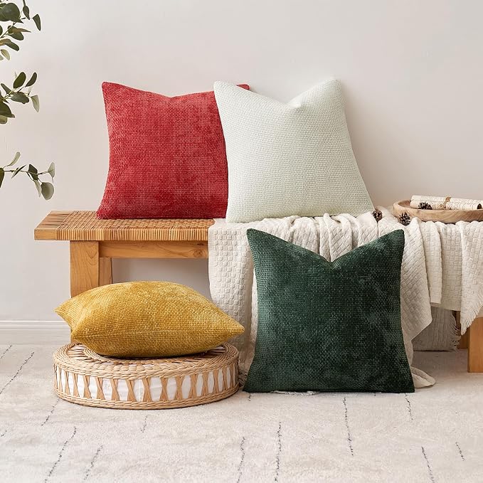 MIULEE Pack of 2 Green Couch Throw Pillow Covers 20x20 Inch Modern Boho Accent Decorative Pillow Covers Soft Chenille Farmhouse Cushion Covers for Home Decor Bed Sofa Living Room