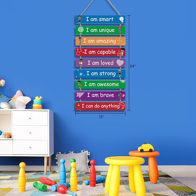 Kids Room Decor, Set of 9 Pieces Boys Room Wall Art, Motivational Wall Decor Wall Hanging Plaque for Kids Bedroom Playroom Bathroom Decorations