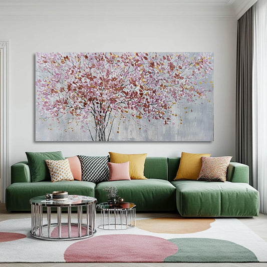 Gold and Pink Canvas Wall Decor Botanical Prints Floral Wall Art Line Painting for Living Room Tree Scenery Picture for Home Hotel 29x58 Inch