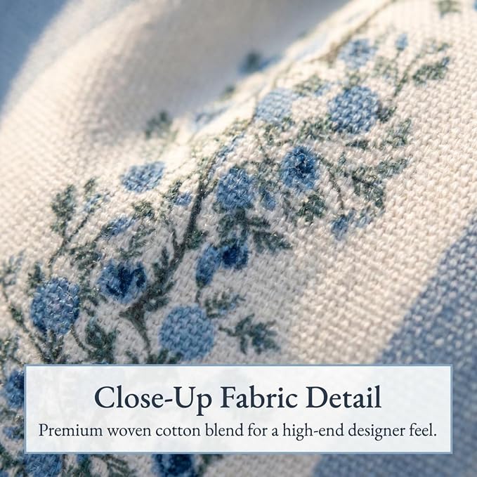 Jillien Harbor “The Juliet” Floral Block Print Pillow Cover – Soft Blue and Off-White Decorative Throw Pillow Cover – Grandmillennial Home Decor, 12"x20"