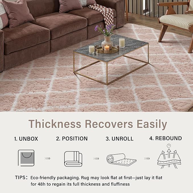 PureCozy 5x7 Checkered Rug for Living Room Pink and White Modern Soft Area Rug Fluffy Non-Slip Carpet for Bedroom Playroom Home Aesthetic Decor