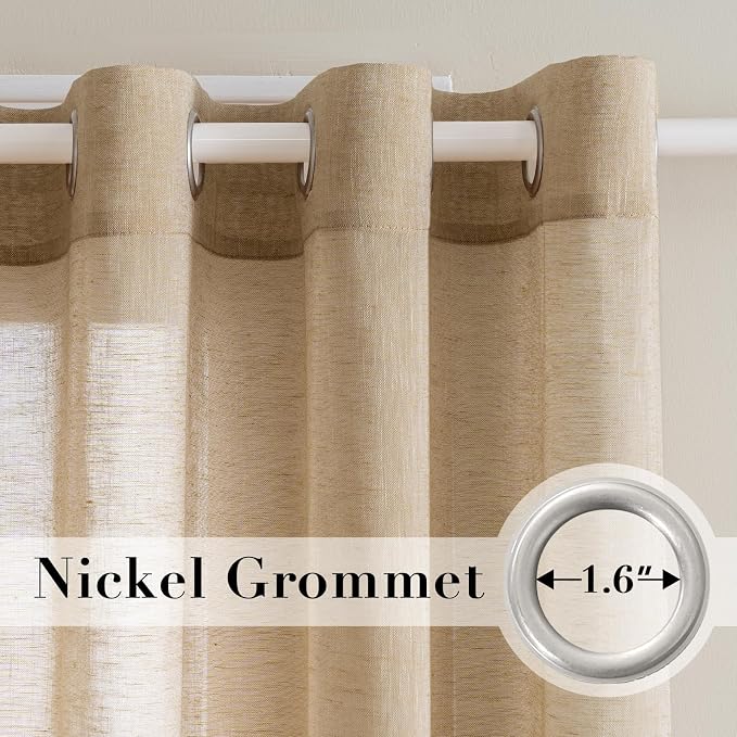 H.VERSAILTEX Linen Curtains Flax Linen Blended Curtain Panels for Living Room/Bedroom Semi Sheer Privacy Curtains 96 inch Length 2 Panels Set Nickel Grommet Window Drapes, Taffy