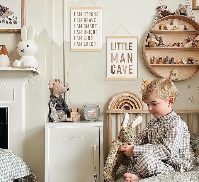 ULEGIE Boy Nursery Decor Posters Framed with Wood Hanger, Little Man Cave Sign for Boys Kids, Boys Room Decor, Toddler Room Decor, Art Prints for Nursery Playroom Bedroom, 2 Pack 12 x 16 Inches-Brown