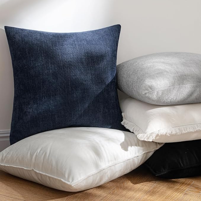 MIULEE Pack of 2 Decorative Throw Pillow Covers Soft Chenille Throw Pillows Solid Textured Cushion Covers for Couch Sofa Bedroom Living Room 18x18 Inch, Dark Blue