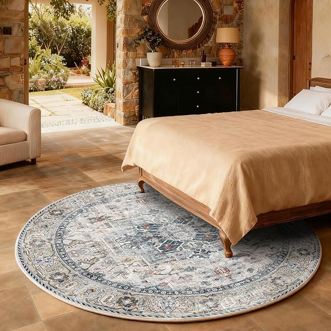 4x4 Washable Rugs for Living Room: Bedroom Rug Stain Resistant Non Slip Low Pile Soft Small Area Rugs for Bedroom Entryway Kitchen Living Room Bedside Office Dorm Kids Room Entrance