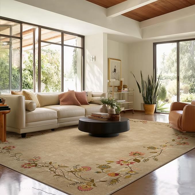 Washable Rug 8x10 Area Rugs for Living Room: Bedroom Rug Stain Resistant Non Slip Low Pile Ultra Soft Faux Wool Lightweight Large Carpets for Dining Room Kitchen Nursery Farmhouse Home Office Indoor