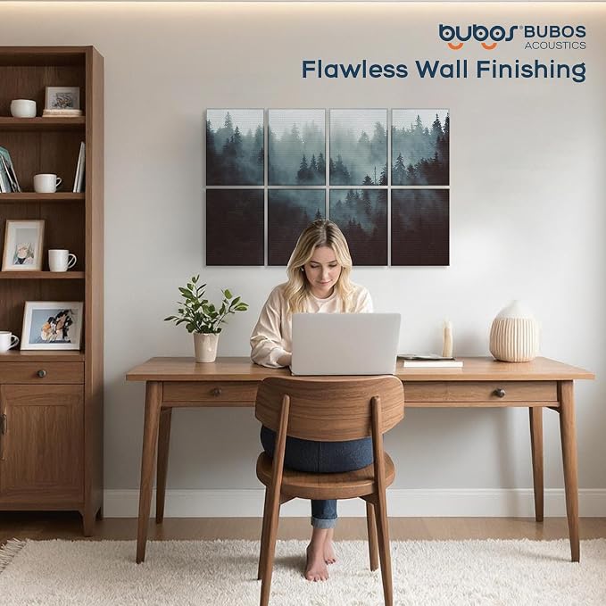 BUBOS 8 Pack Acoustic Wall Panels - High-Density Polyester Sound Absorbing Panels, Decorative Print Treatment for Recording Studio & Home Office, Peel and Stick, 16" x 12"