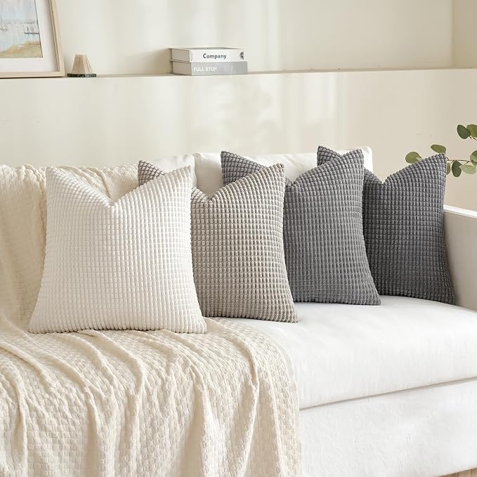 MIULEE Neutral Decorative Euro Pillow Covers 24x24 Set of 4 Modern Grey | Timeless Mid Century Throw Pillows Rustic Corduroy Couch Pillowcases Nordic Home Decor for Sofa Living Room Bed