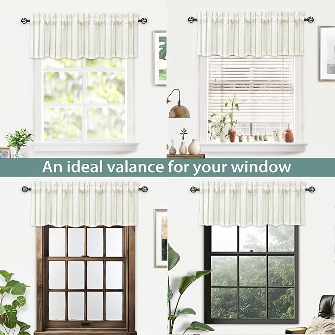 DriftAway Farmhouse Linen Lined Valance Double Layer Thermal Insulated Room Darkening Blackout Window Valances 3 Inch Rod Pocket Vertical Striped Kitchen Valance Single 52 Inch by 14 Inch Loden Green