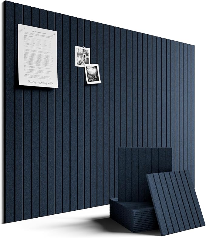 Fluxynara Large Felt Bulletin Board 48" x 36" Cork Board Alternative-12 Pack with 64 Safe Removable Adhesive Tabs, Cork Boards for Walls for Home Office Classroom Pin Board-Carbon Blue