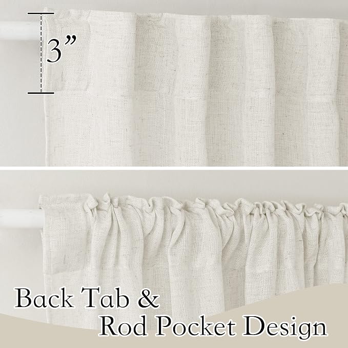 RYB HOME Extra Long Sheer Curtains, Linen Look Elegant Texture Semitransparent Vertical Window Shade for Home Office Sunroom Country House, 52 Wide x 120 inches Long, Linen, 2 Pcs