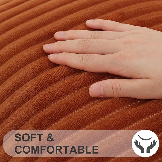 Simmore Decorative Fall Throw Pillow Covers 20x20 Set of 2, Soft Natural Plush Flannel Double-Sided Fluffy Couch Pillow Covers for Sofa Living Room, Rust