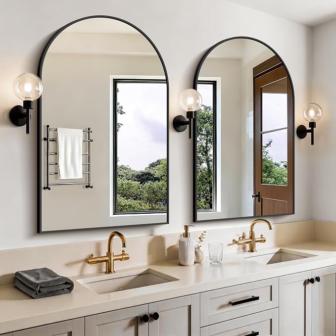 CIRCUMI 2-Pack Arched Wall Mirror, 24"x36" Black Arched Mirror with Tempered Glass, Metal Frame, Large Size for Bathroom, Living Room,Over Sinks, Arch Mirrors for Vanity,Shatterproof&Crystal-Clear
