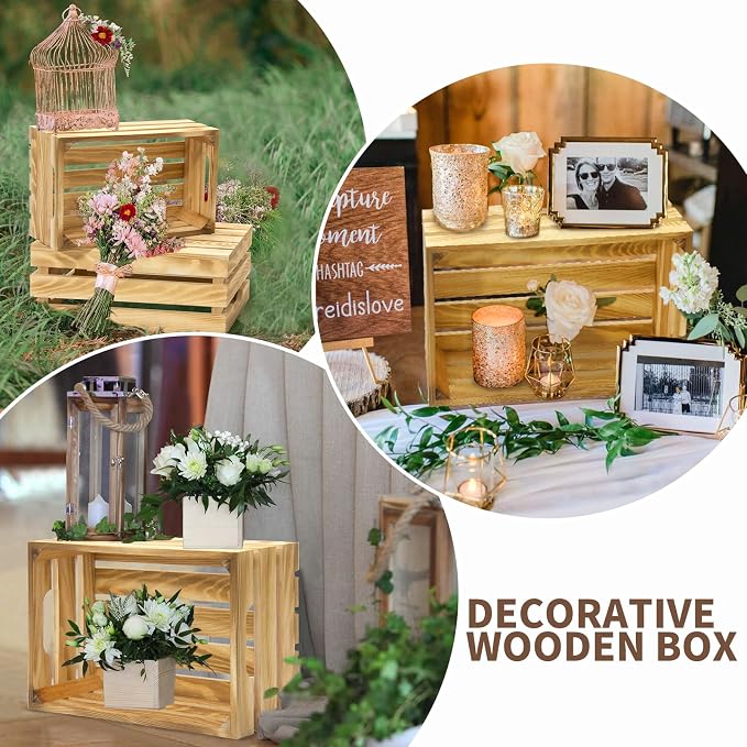 6 Pcs Wooden Crates for Display, Nesting Wood Crate for Storage, 6 Size | Farmhouse Weddings Wooden Basket for Storage Container and Decorations, Rustic Wood Crates for Farmers Market, Birthday, DIY