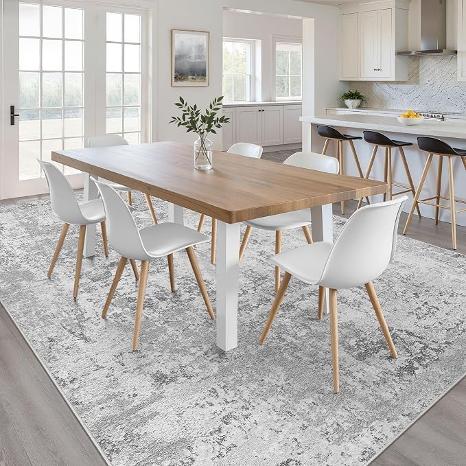 9x12 Area Rug Living Room: Washable Large Neutral Rug Abstract Soft Modern Stain Resistant Indoor Floor Non-Slip Carpet for Bedroom Nursery Kids Office Playroom Dining Room Under Table- Light Gray