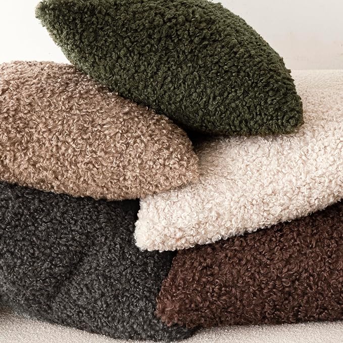 Foindtower 2 Pieces 20x20 Inch Olive Green, Faux Fur Throw Pillow Cover Accent Sherpa Furry Pillow Covers Fuzzy Soft Pillowcases Cozy Sheepskin Decorative Fleece Cushion Case for Bed Couch Living Room
