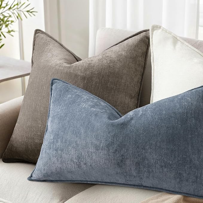 decorUhome Fall Couch Euro Sham Throw Pillow Covers 26x26 Set of 2, Decorative Soft Velvet Modern Cozy Chenille Pillow Cases with Elegant Design for Sofa Bed Living Room Home Decor, Dark Grey