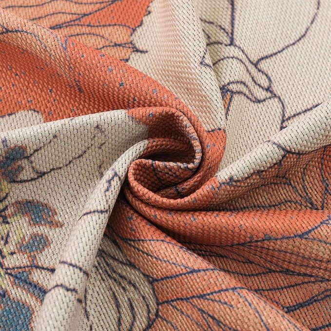 Taisier Home Stylish Faux Linen Curtains for Living Room/Bedroom | Privacy Added Light Reducing Flower Pattern Window Curtain Drapes (2 Panels) Grommet Top, 52x72 Inch, Orange
