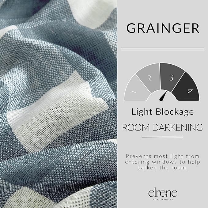 Grainger Buffalo Check Blackout Window Curtain, Chambray - 52" W x 108" L