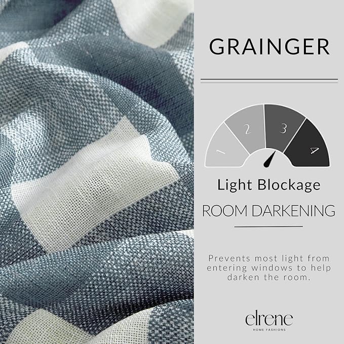 Grainger Buffalo Check Blackout Window Curtain, Chambray - 52" W x 95" L