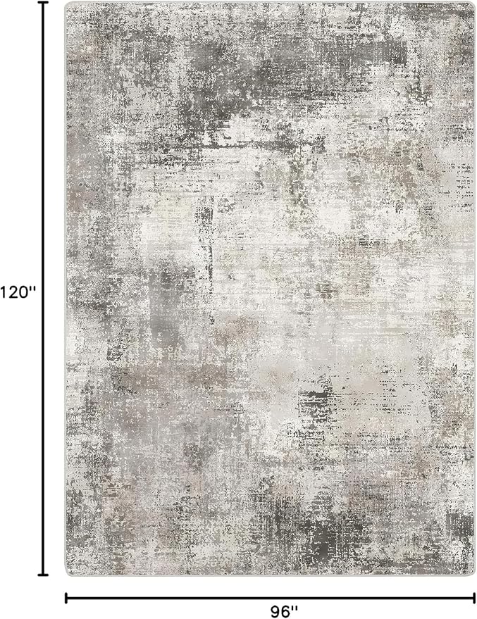 GENIMO 5x7 Area Rugs for Living Room, Machine Washable Non Slip Rugs, Low Pile Lightweight Vintage Print Rug for Bedroom, Dining Room, Home Office, Abstract Grey