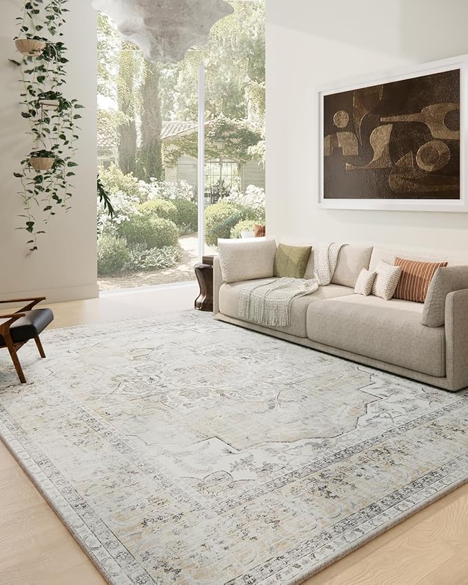 6x9 Area Rugs for Living Room: Washable Bedroom Rug Non Slip Low Pile Soft Faux Wool Non Shedding Distressed Vintage Boho Large Carpet for Dining Room Under Table Nursery Entryway Office Farmhouse