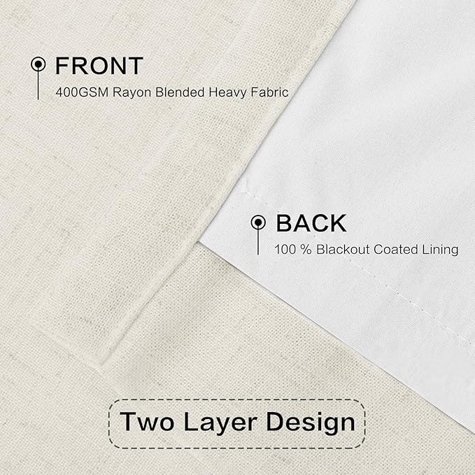 IVAPUPU Natural Pinch Pleated 100% Blackout Curtains Linen Blend Room Darkening Window Curtains 1 Panel for Living Room Bedroom Thermal Insulated Curtain Drapes with 12 Pcs Hooks 60''Wx112''L