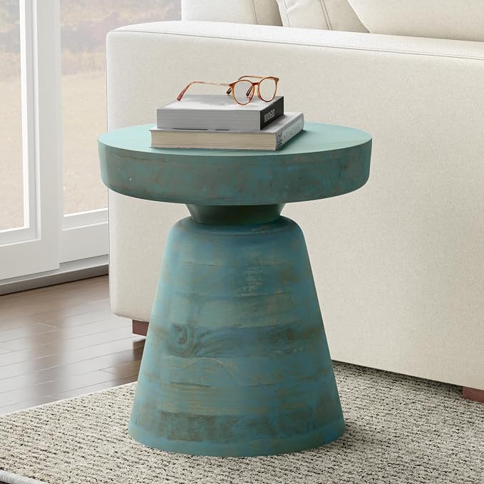 SIMPLIHOME Robbie Accent Table - 16 inch Wide Solid Mango Wood End Table in Teal Wash, Boho Contemporary Rustic Side Table for Living Room or Bedroom with Multipurpose Function, Assembled