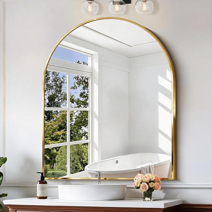 CIRCUMI Arched Wall Mirror, 40"x48" Gold Arched Mirror with Tempered Glass, Metal Frame, Large Size for Entryway Table, Mantel,Living Room,Over Sink,Arch Mirror for Decor,Shatterproof&Crystal-Clear