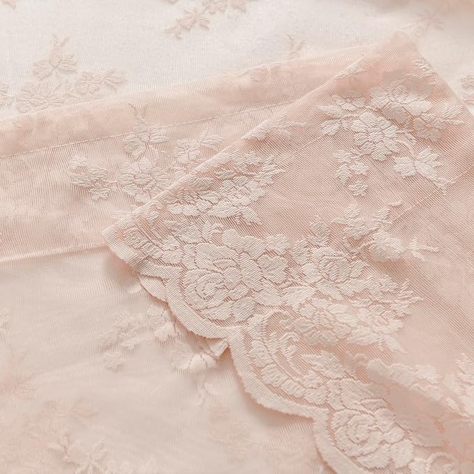 Kotile Blush Pink Lace Curtains 54 Inch Length - Country Rustic Floral Pattern Sheer Lace Curtains for Girls Bedroom, Privacy Short Sheer Curtain for Windows, 52 x 54 Inch, 2 Panels, Blush Pink