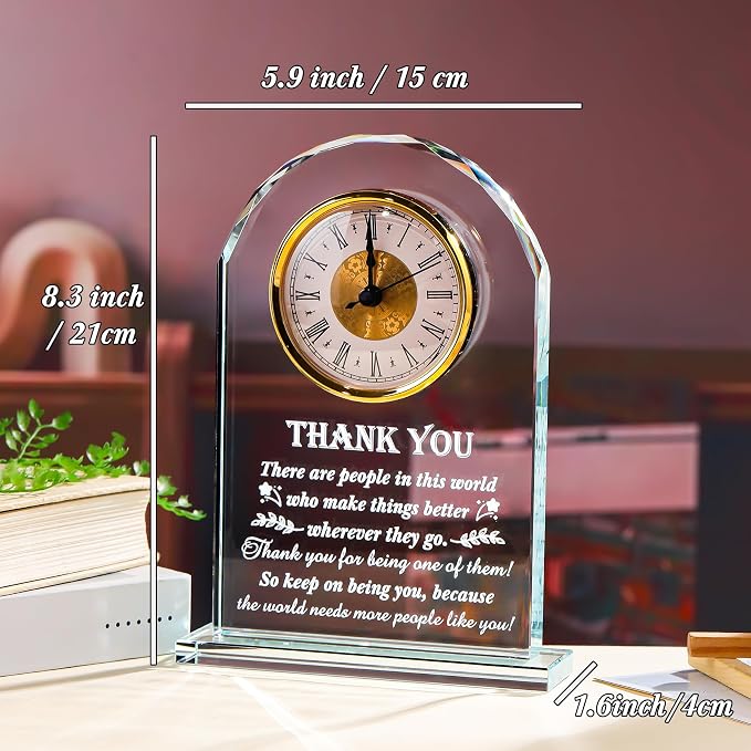 Thank You Gifts for Men Women - Appreciation Gift for Teacher Doctor Nurse Boss Coworker - Crystal Clock Inspirational Gratitude Presents for Male Leader Friends Christmas Grateful Plaque Decor