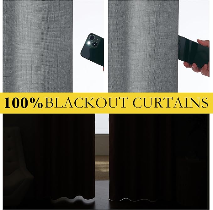 NICETOWN 100% Blackout Linen Texture Curtains 80 inches Long, Dove Grey, 2 Pcs, Thermal Insulated Full Blackout 2-Layer Lined Drapes, Energy Efficiency Window Draperies for Boy's Room