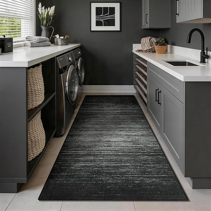LIANLAM 2x6 Silver Infused Self-Cleaning Runner Rug for Hallway(2x6,Black) | NASA-inspired silver infused fabric washable rug,long-lasting surface freshness, low-pile minimalist versatile home decor